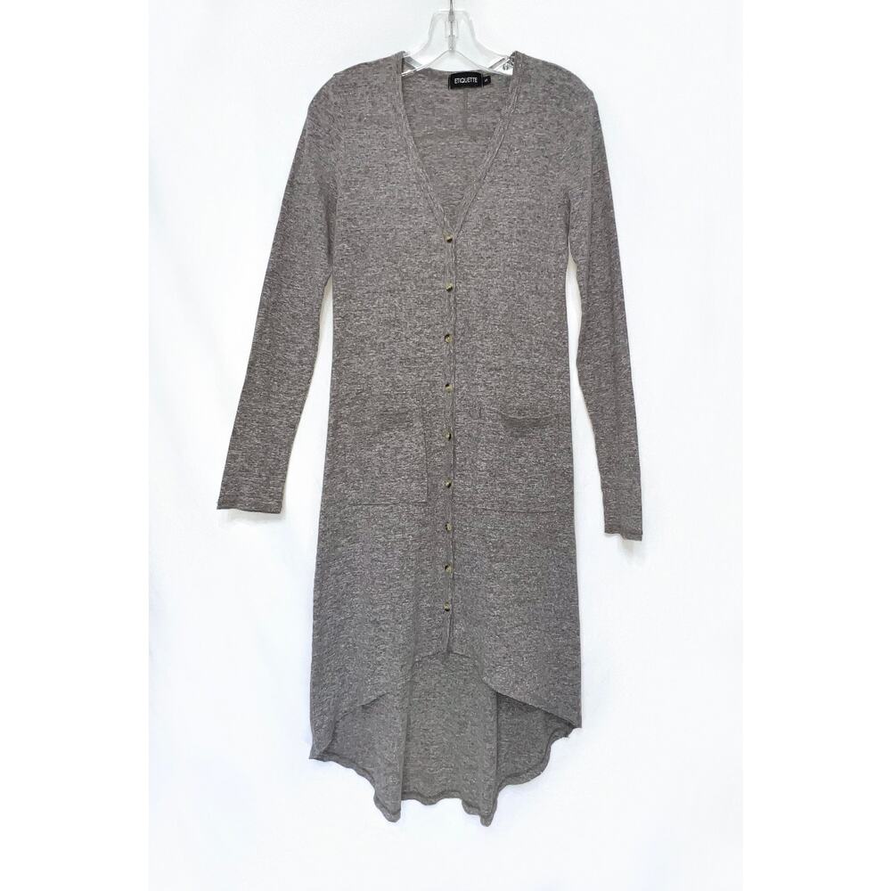 Grey Rib Knit Long Cardigan Extra Small - Picture 2 of 7